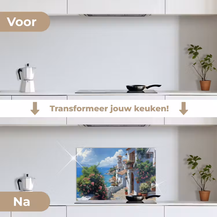 Spatscherm keuken - Huizen - Zee - Bomen - Bloemen — 3