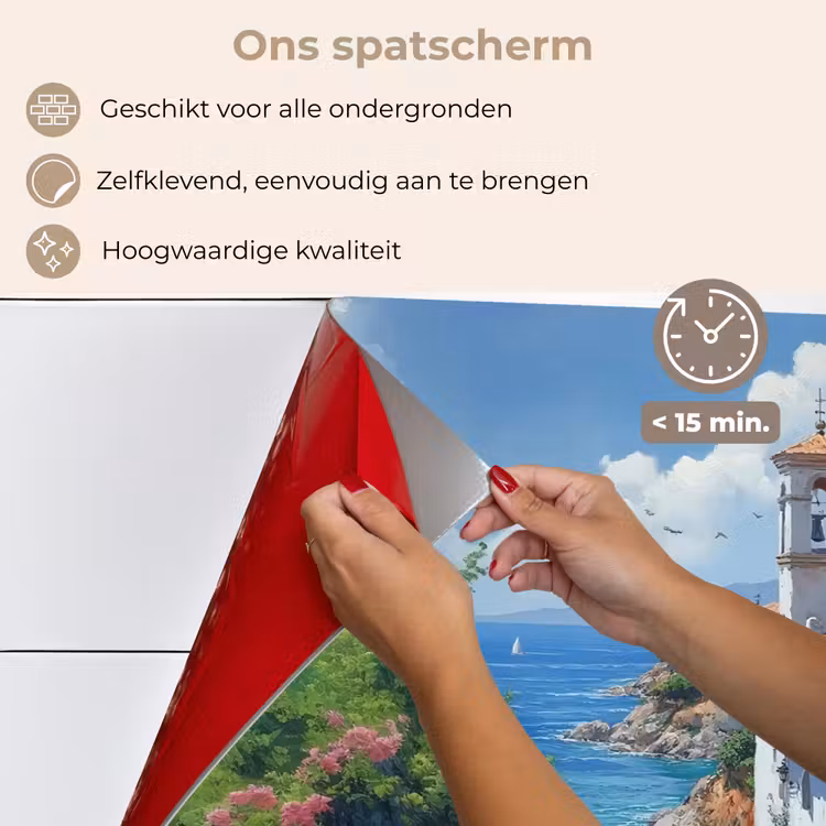 Spatscherm keuken - Huizen - Zee - Bomen - Bloemen — 4