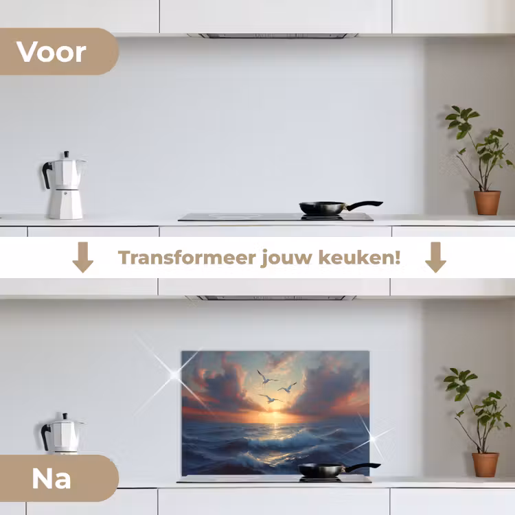 Spatscherm keuken - Meeuwen - Zonsondergang - Zee - Wolken — 3
