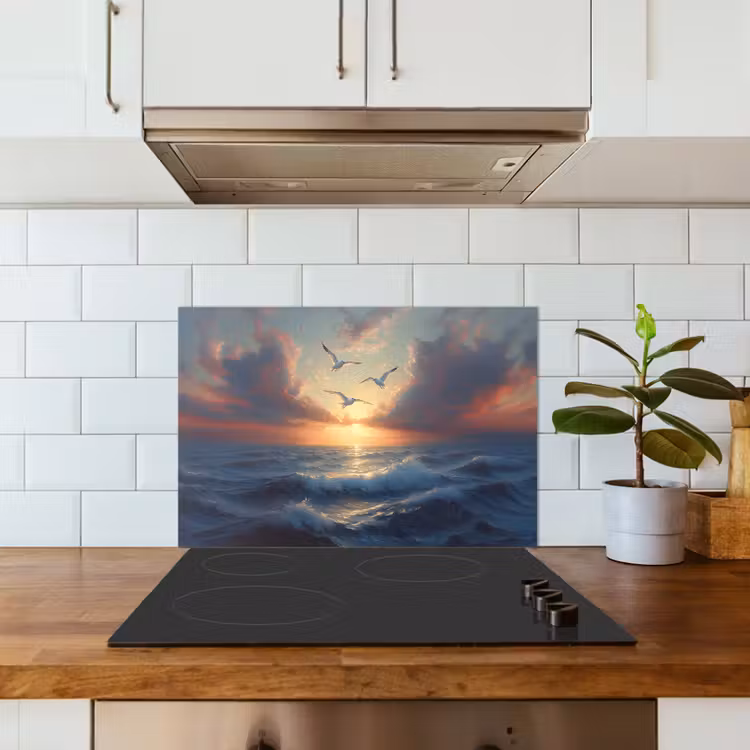 Spatscherm keuken - Meeuwen - Zonsondergang - Zee - Wolken — 6