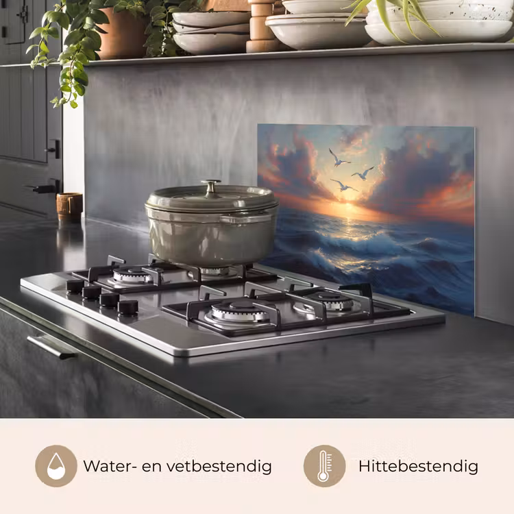 Spatscherm keuken - Meeuwen - Zonsondergang - Zee - Wolken — 7