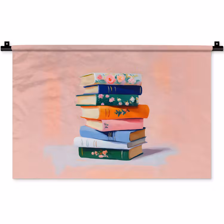 Wandkleed - Boeken - Stapel - Kleurrijk — 1