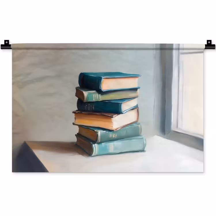 Wandkleed - Stapel - Boeken - Groen - Daglicht — 1