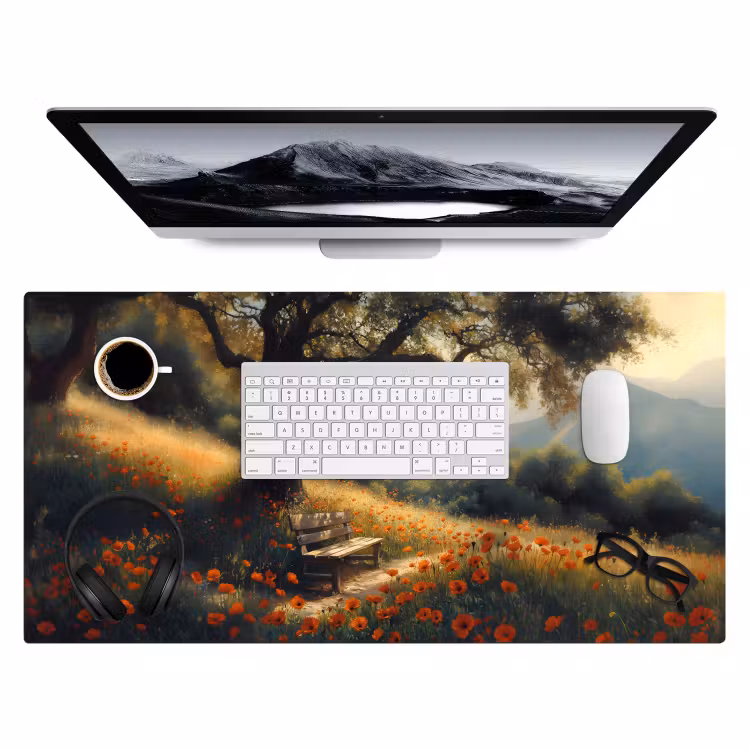 Bureau onderlegger - Bankje - Boom - Klaprozen - Heuvels — 3