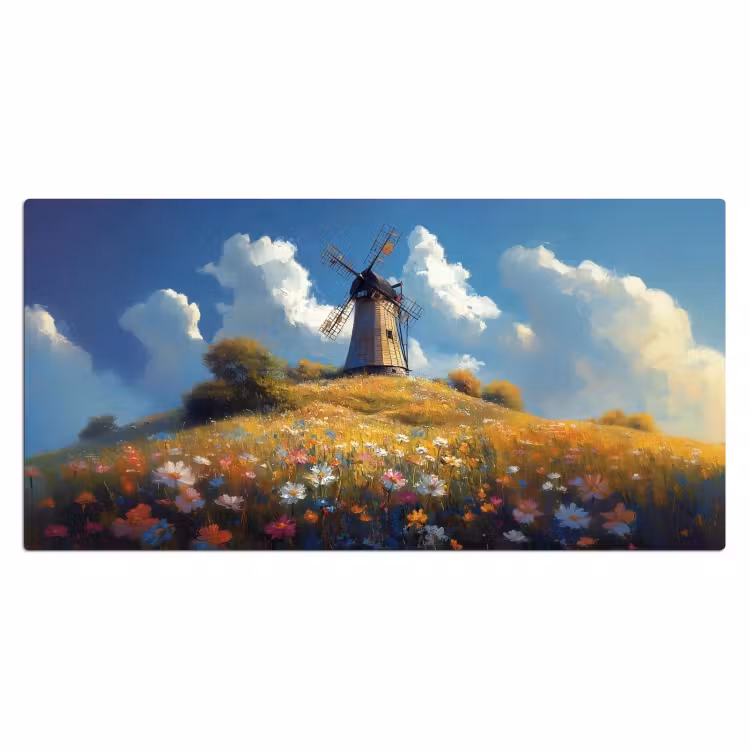 Bureau onderlegger - Windmolen - Heuvel - Bloemen - Kleurrijk — 1