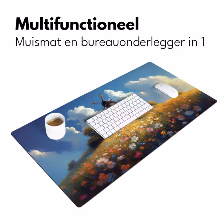 Bureau onderlegger - Windmolen - Heuvel - Bloemen - Kleurrijk — 6