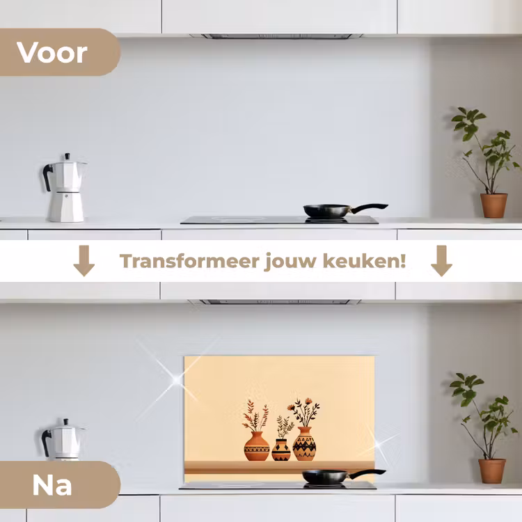 Spatscherm keuken - Vazen - Bloemen - Bladeren - Minimalistisch — 3