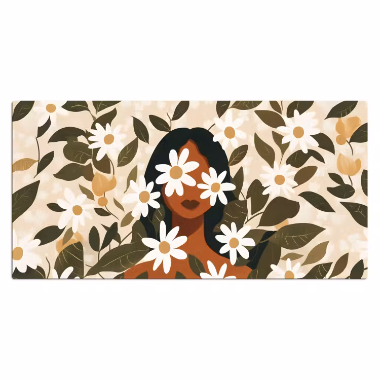 Bureau onderlegger - Illustratie - Vrouw - Madeliefjes - Wit — 1