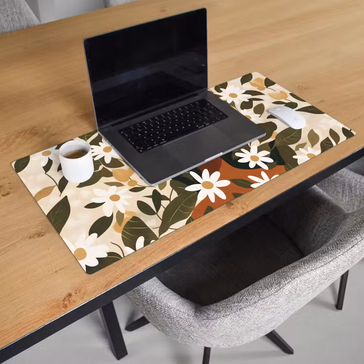 Bureau onderlegger - Illustratie - Vrouw - Madeliefjes - Wit — 2