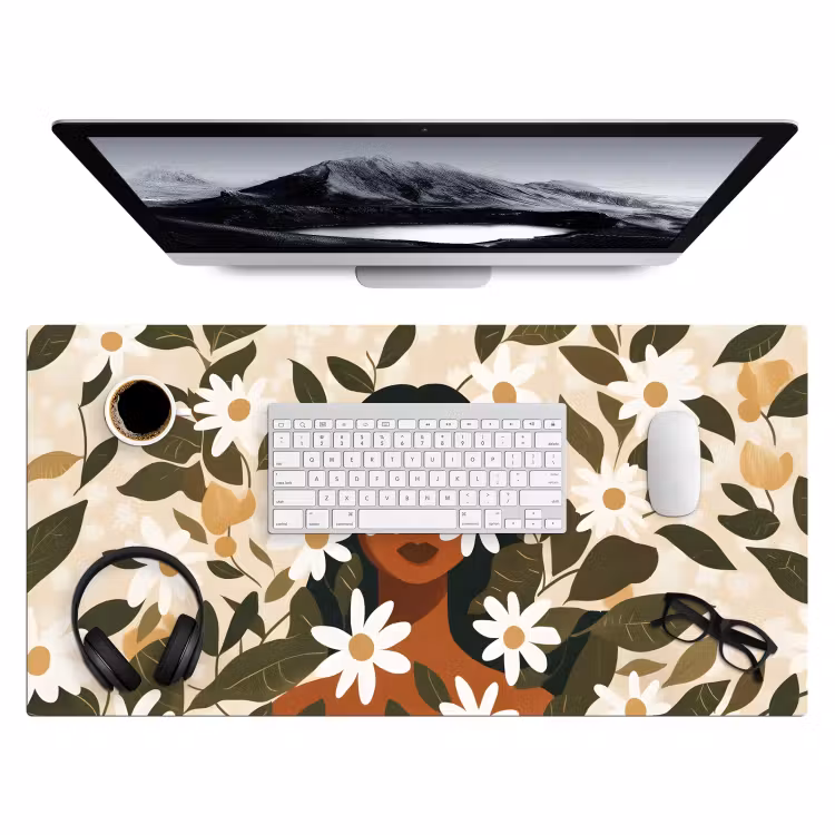 Bureau onderlegger - Illustratie - Vrouw - Madeliefjes - Wit — 3