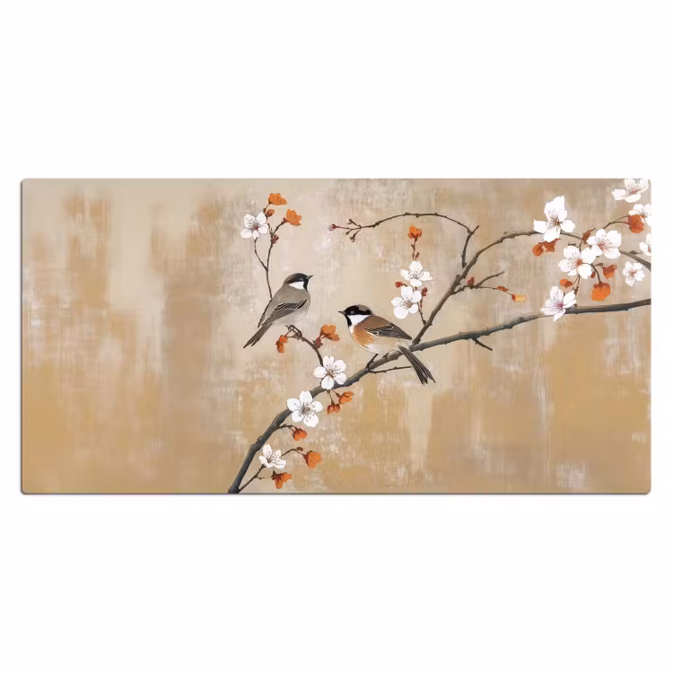 Bureau onderlegger - Vogels - Bloesemtak - Bloemen - Oranje — 1