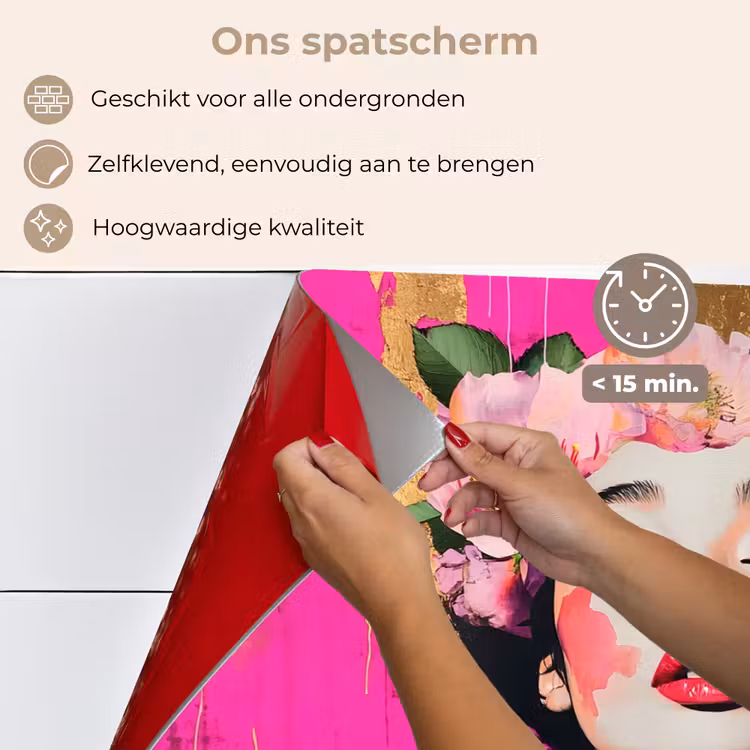 Spatscherm keuken - Bloemenkroon - Goud - Vrouw - Portret — 4