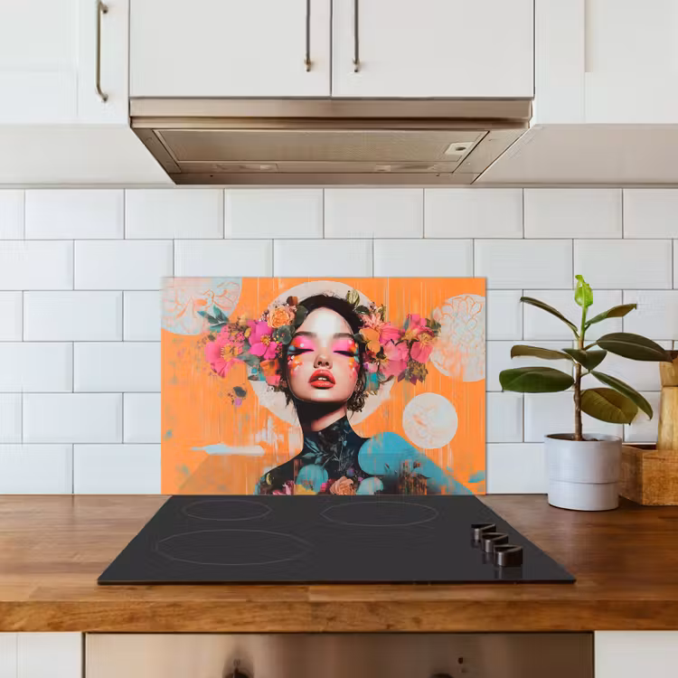 Spatscherm keuken - Portret - Vrouw - Abstract - Bloemen — 6