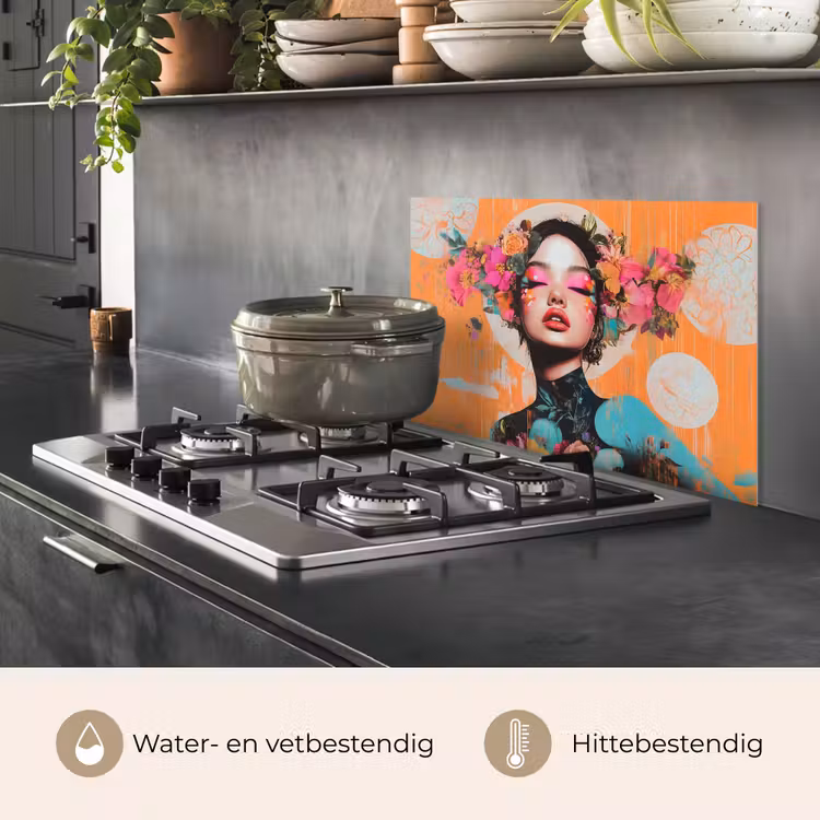 Spatscherm keuken - Portret - Vrouw - Abstract - Bloemen — 7