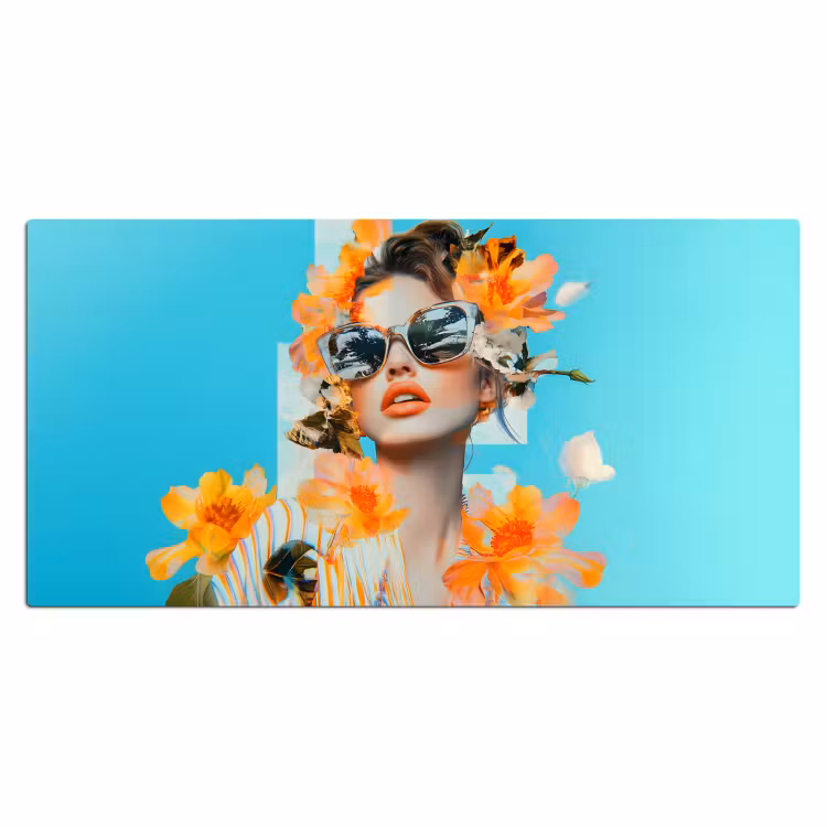 Bureau onderlegger - Bloemen - Vrouw - Zonnebril - Blauw — 1