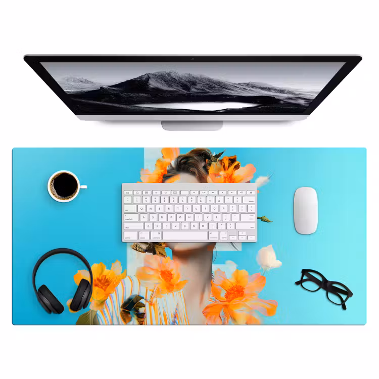 Bureau onderlegger - Bloemen - Vrouw - Zonnebril - Blauw — 3