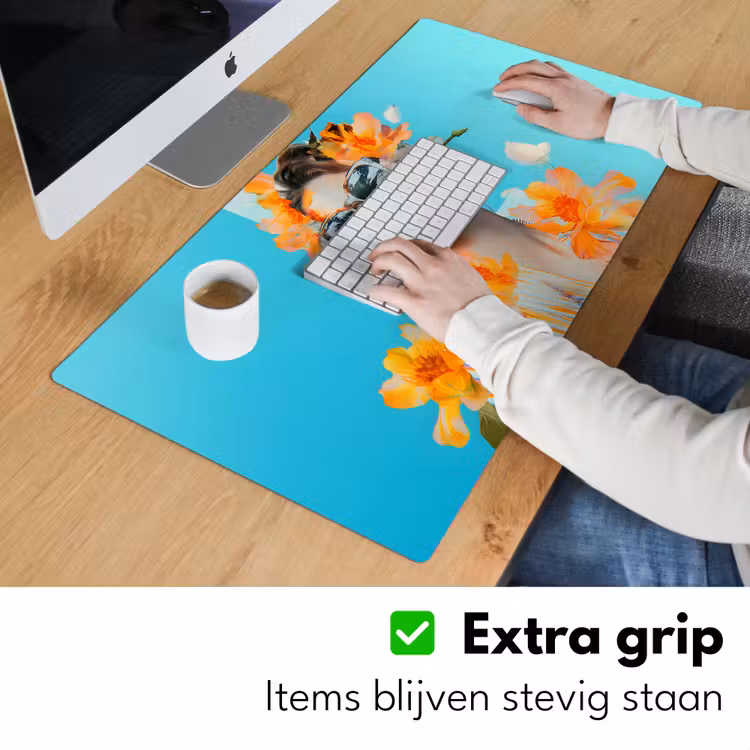 Bureau onderlegger - Bloemen - Vrouw - Zonnebril - Blauw — 5