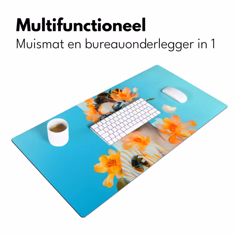 Bureau onderlegger - Bloemen - Vrouw - Zonnebril - Blauw — 6
