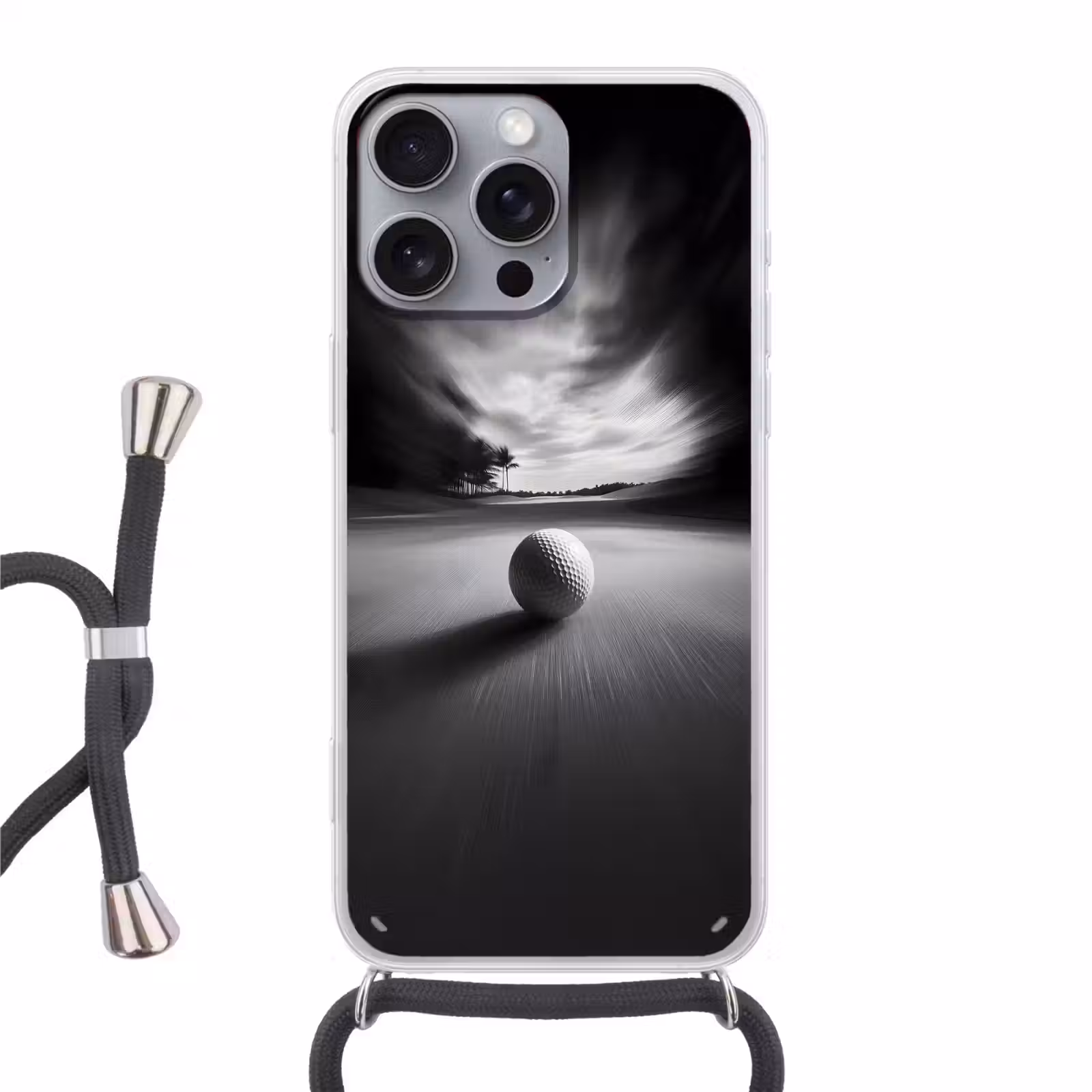 Telefoonhoesje met koord - Golfbal - Wazig - Zwart — 1