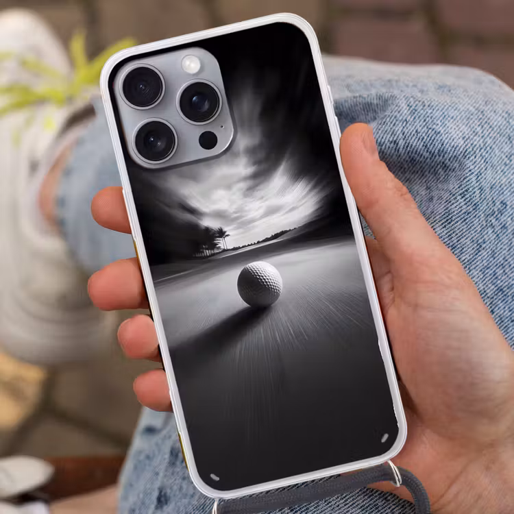 Telefoonhoesje met koord - Golfbal - Wazig - Zwart — 2