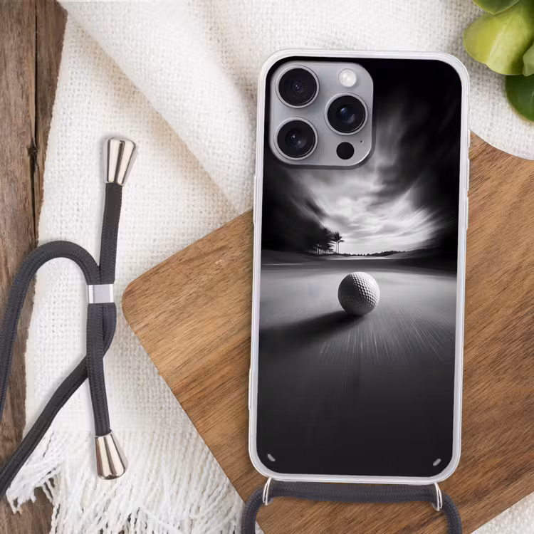 Telefoonhoesje met koord - Golfbal - Wazig - Zwart — 3
