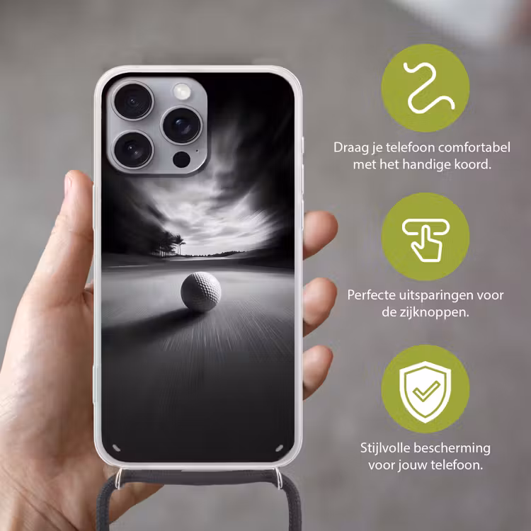Telefoonhoesje met koord - Golfbal - Wazig - Zwart — 4
