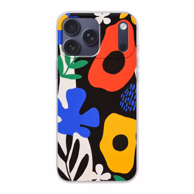 Telefoonhoesje Softcase - Bloemen - Bladeren - Abstract - Zwart — 1