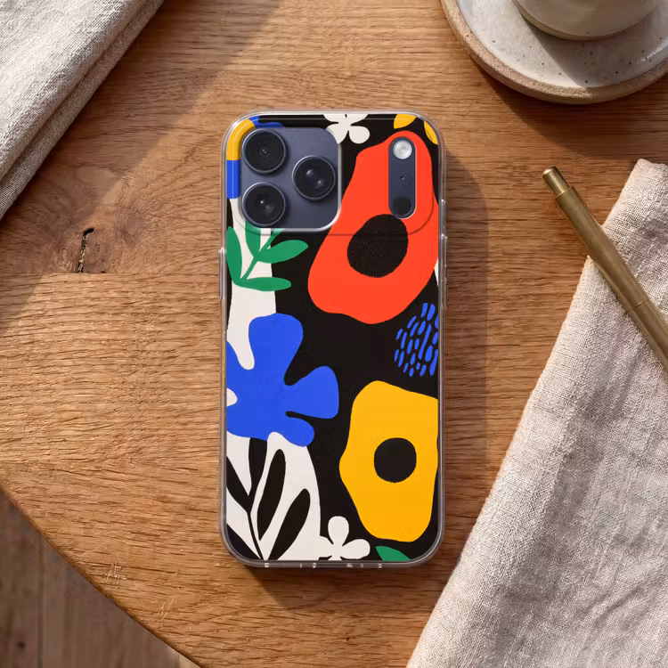 Telefoonhoesje Softcase - Bloemen - Bladeren - Abstract - Zwart — 2