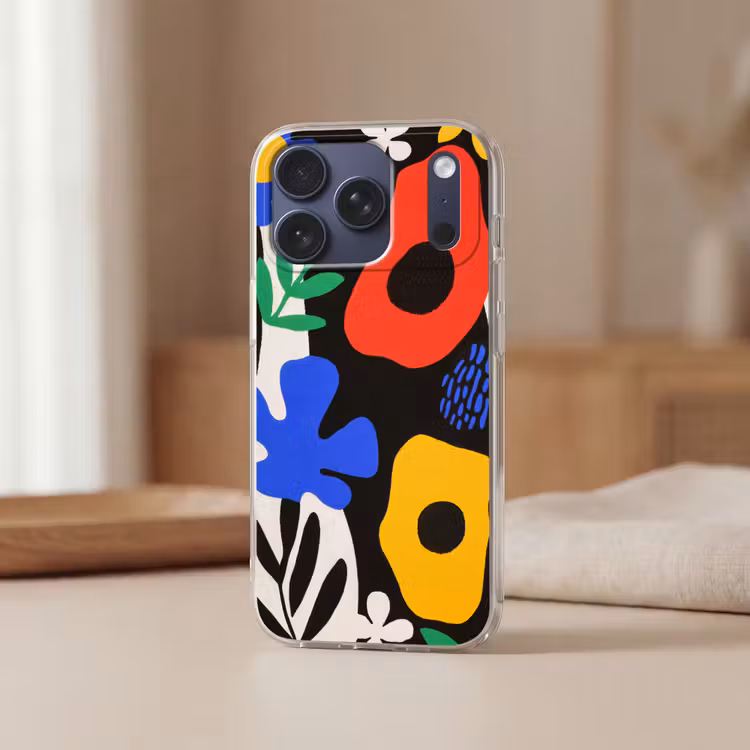 Telefoonhoesje Softcase - Bloemen - Bladeren - Abstract - Zwart — 3