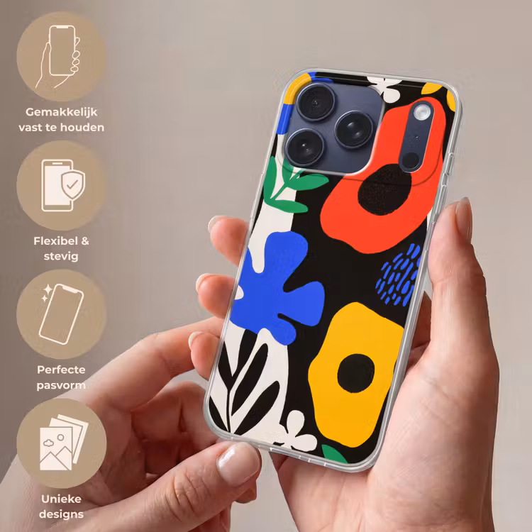 Telefoonhoesje Softcase - Bloemen - Bladeren - Abstract - Zwart — 4