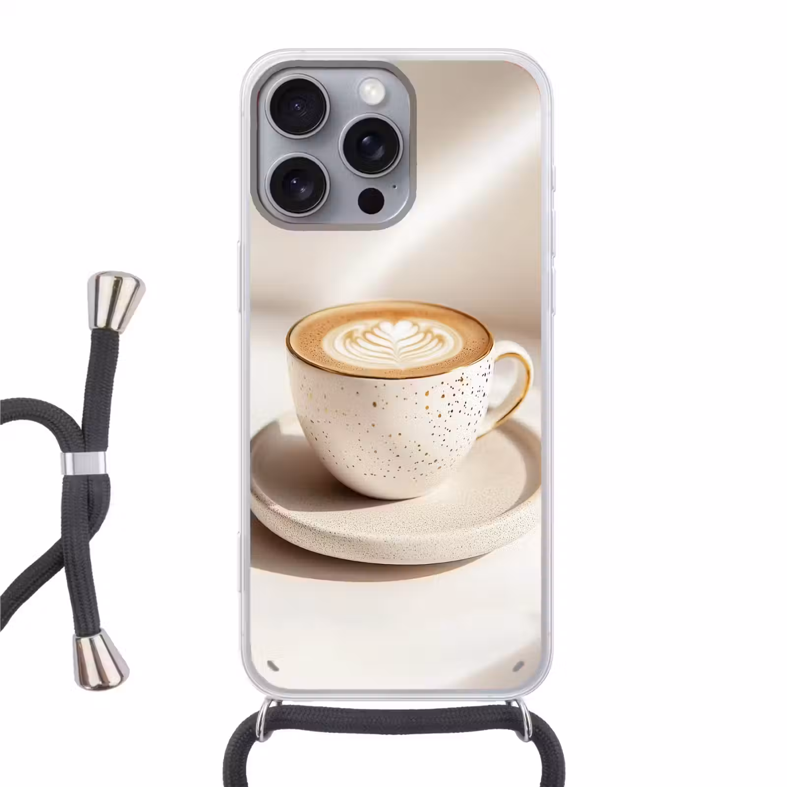 Telefoonhoesje met koord - Cappuccino - Schuim - Schotel - Beige — 1