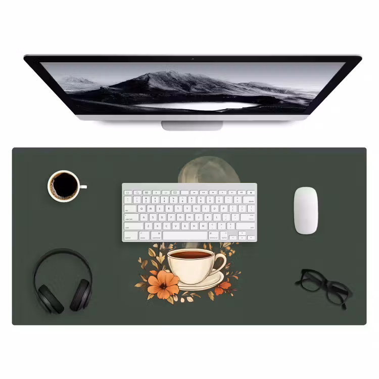 Bureau onderlegger - Kop - Bloemen - Groen - Koffie — 3