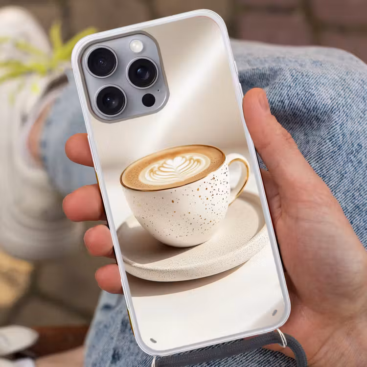 Telefoonhoesje met koord - Cappuccino - Schuim - Schotel - Beige — 2