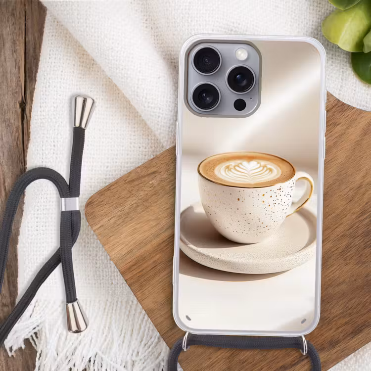 Telefoonhoesje met koord - Cappuccino - Schuim - Schotel - Beige — 3