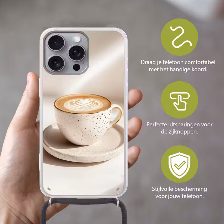 Telefoonhoesje met koord - Cappuccino - Schuim - Schotel - Beige — 4
