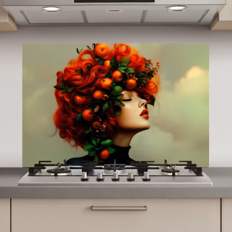 Spatscherm keuken - Vrouw - Appels - Rood - Bladeren — 1