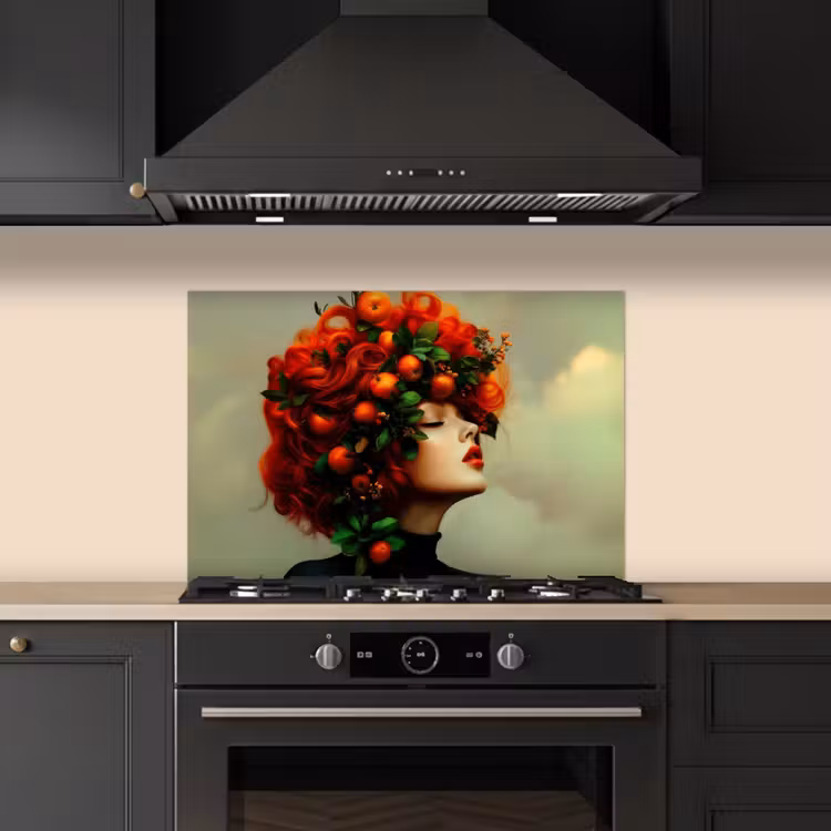 Spatscherm keuken - Vrouw - Appels - Rood - Bladeren — 2