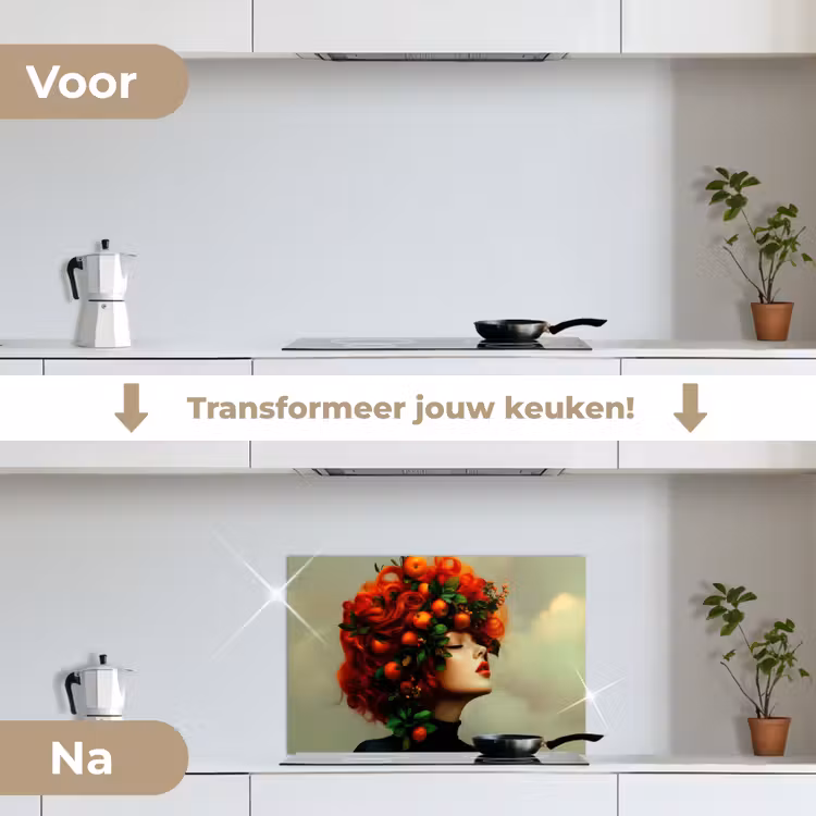 Spatscherm keuken - Vrouw - Appels - Rood - Bladeren — 3
