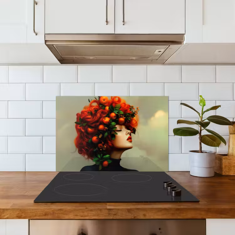 Spatscherm keuken - Vrouw - Appels - Rood - Bladeren — 6