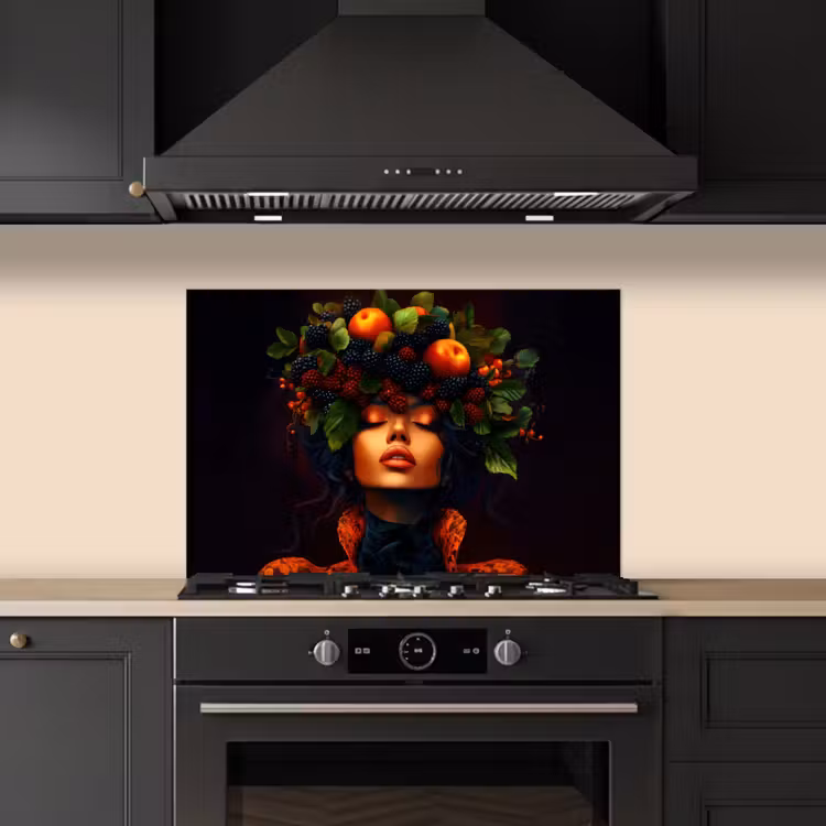 Spatscherm keuken - Vrouw - Zwart - Bessen - Bramen - Appels — 2