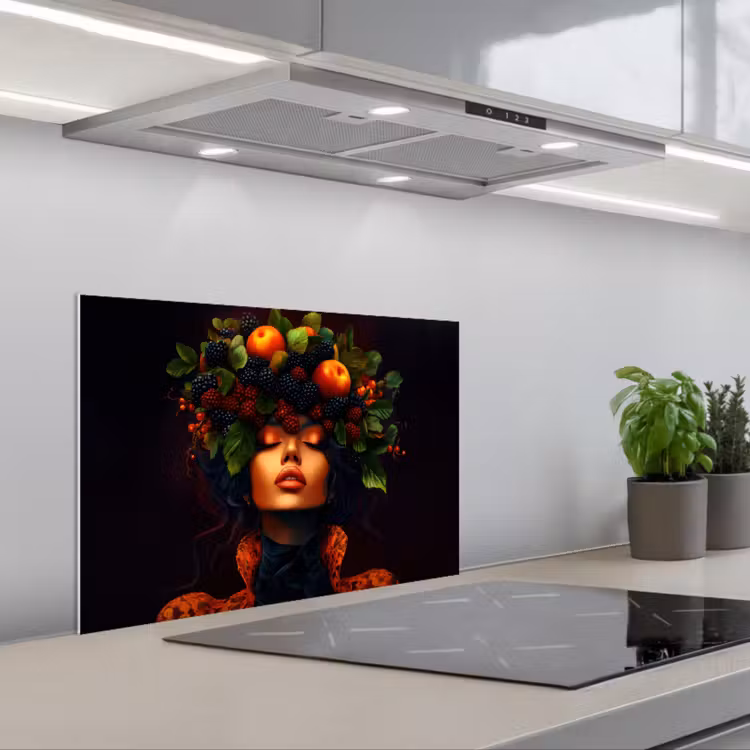 Spatscherm keuken - Vrouw - Zwart - Bessen - Bramen - Appels — 5