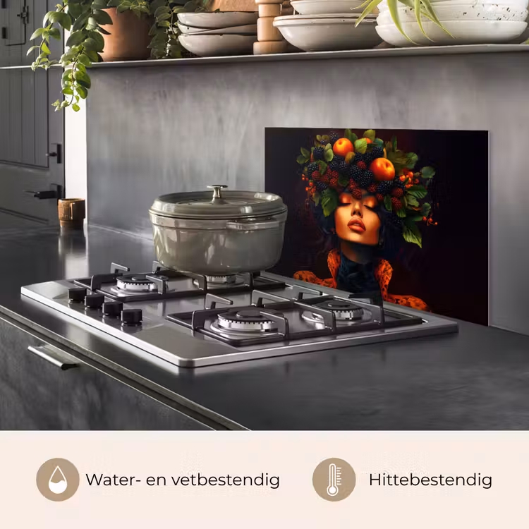 Spatscherm keuken - Vrouw - Zwart - Bessen - Bramen - Appels — 7