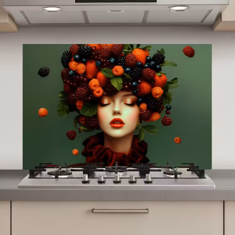 Spatscherm keuken - Vrouw - Aardbeien - Frambozen - Bramen - Bessen — 1