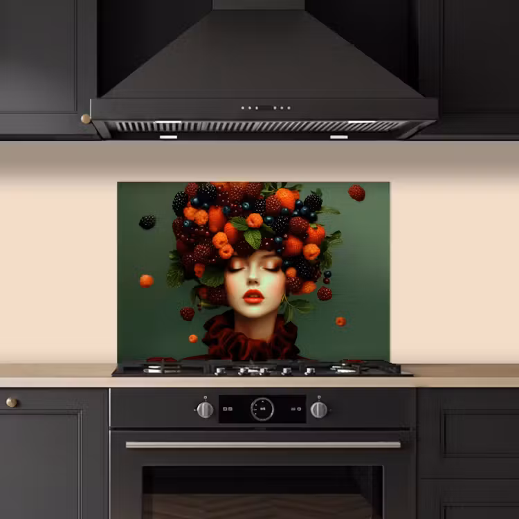 Spatscherm keuken - Vrouw - Aardbeien - Frambozen - Bramen - Bessen — 2