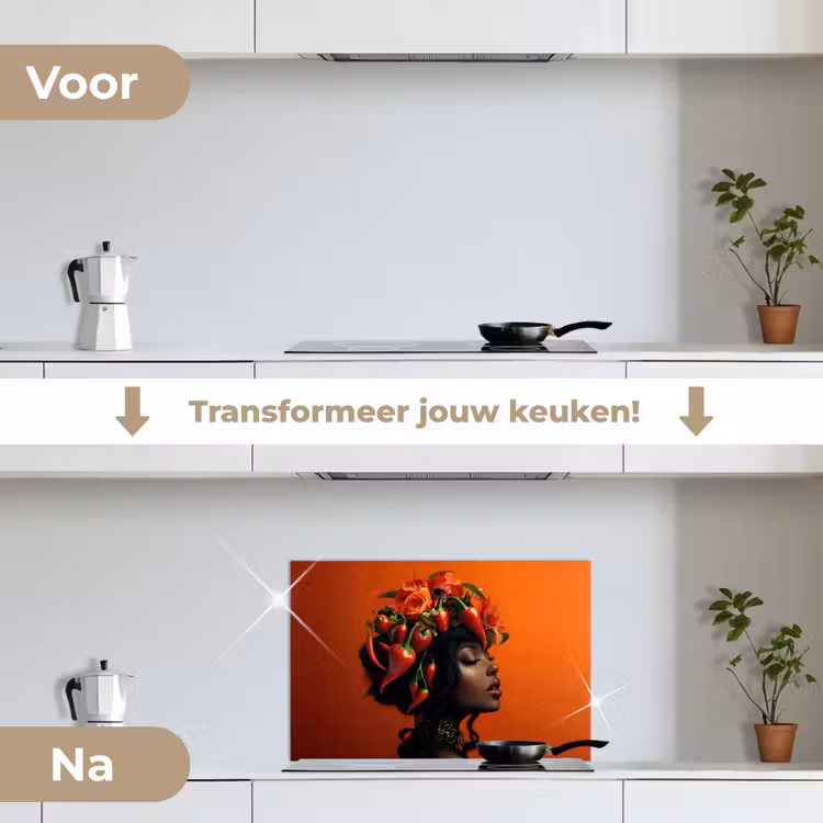 Spatscherm keuken - Vrouw - Chilipepers - Pepers - Bloemen — 3