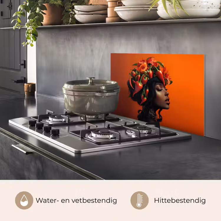 Spatscherm keuken - Vrouw - Chilipepers - Pepers - Bloemen — 7