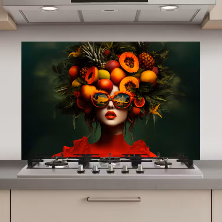 Spatscherm keuken - Vrouw - Vruchten - Papaja - Ananas — 1