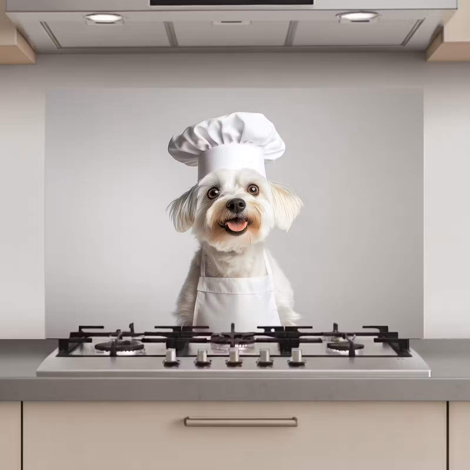 Spatscherm keuken - Hond - Wit - Kok — 1