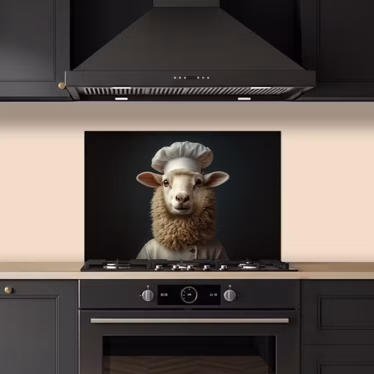 Spatscherm keuken - Schaap - Wol - Kok — 2