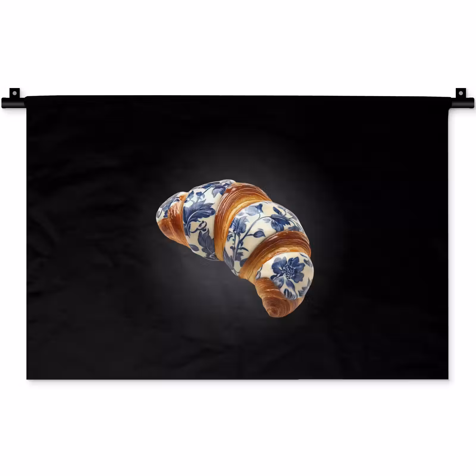 Wandkleed - Croissant - Bloemenpatroon - Delftsblauw — 1
